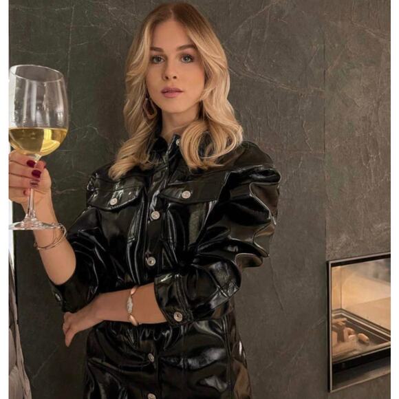 ZARA BLOGGER FAVORITE FAUX LEATHER DRESS BLACK - Picture 4 of 15